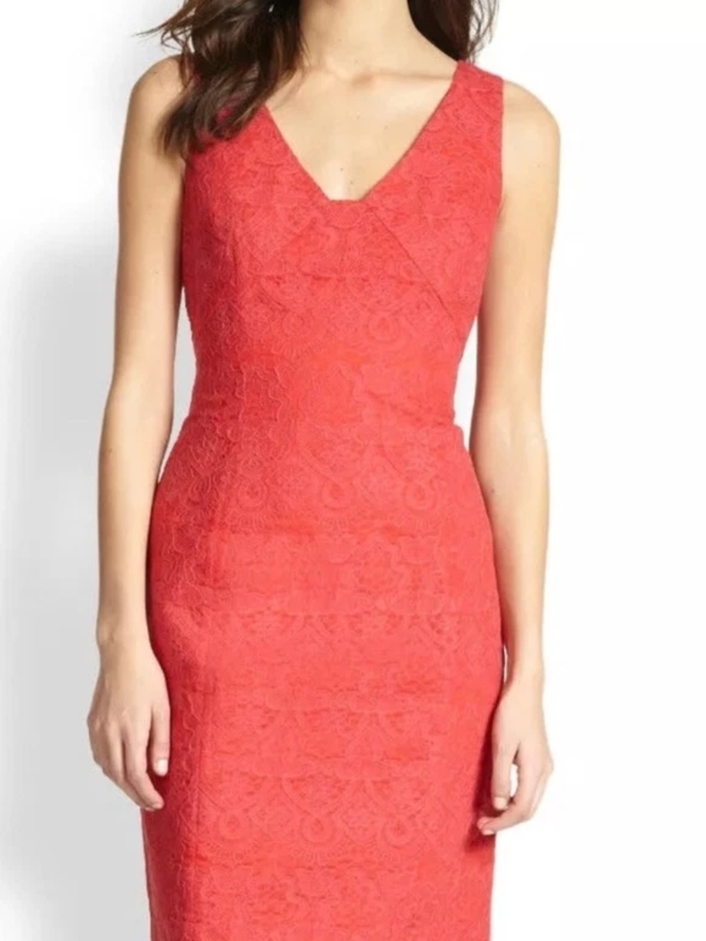 Tory Burch Coral Lace V-Neck Midi Dress